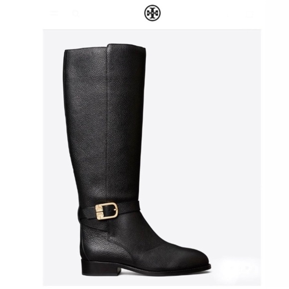 Tory Burch Brooke Black Leather Riding Boots - Picture 1 of 13